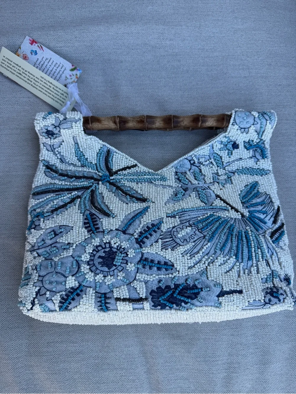 Viral Beaded Blue Toile Bamboo Sequin Statement Bag TJMaxx Marshalls NWT